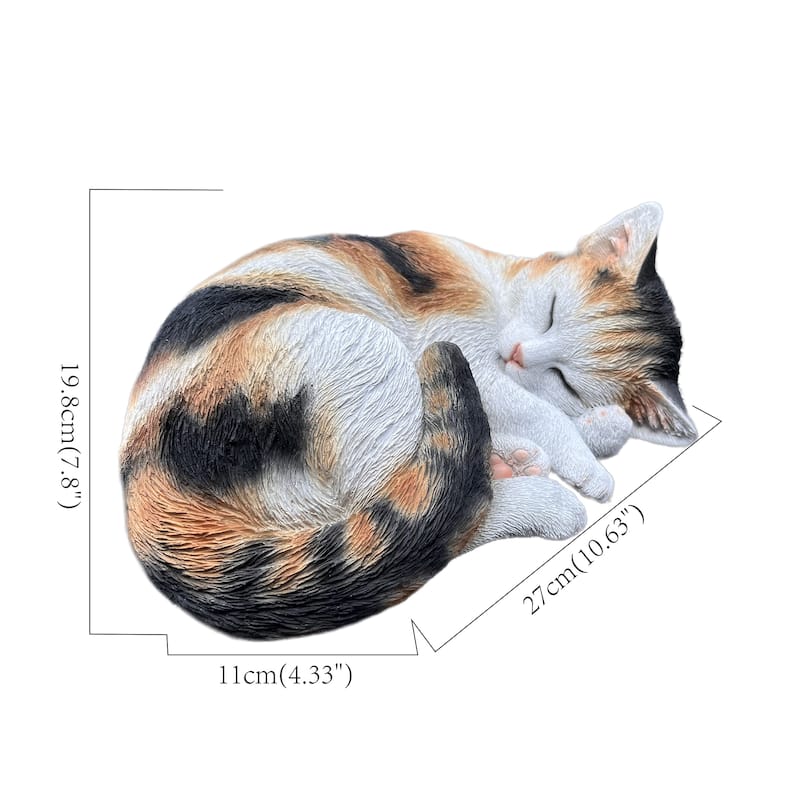 Sleeping Calico Cat Garden Statue - 10.5"