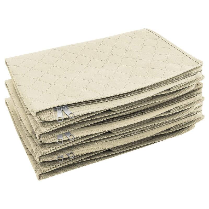 Sorbus Foldable Storage Bag Organizers, Large Clear Window & Carry Handles (3 Pack, Beige)