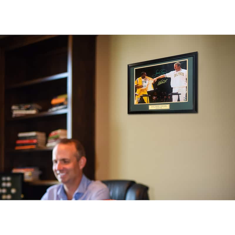 Magic Johnson & Larry Bird Autographed 16x20 Signed Basketball Retirement Framed Photo Beckett COA - 8'6" x 11'6"