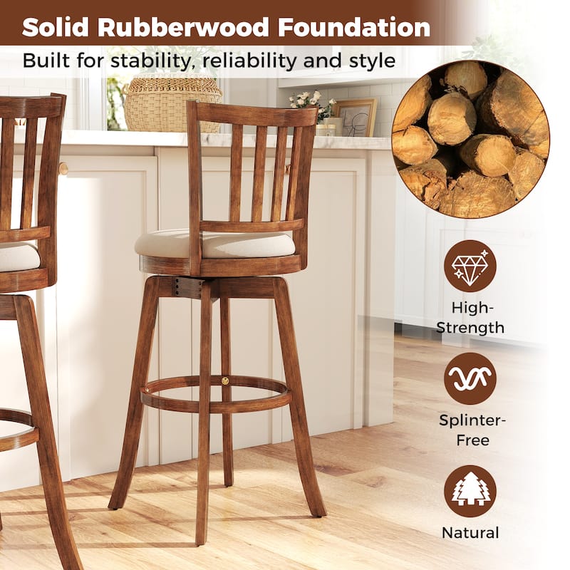 Gymax 30.5'' Swivel Barstools Set of 2 w/Backrest & Upholstered Seat