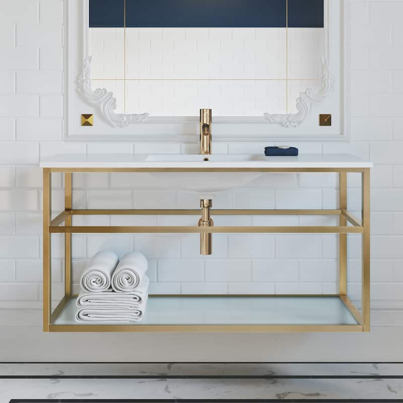 Swiss Madison SM-BV554 Pierre 48" Single, Metal Frame, Open Shelf, Bathroom Vanity - Gold