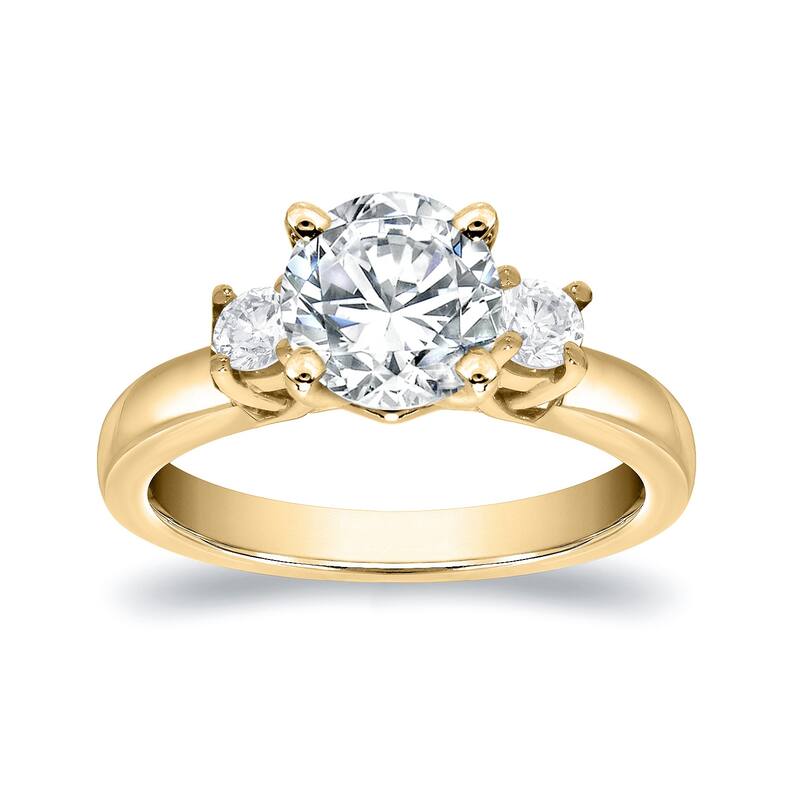 Auriya 14k Gold 1ct Moissanite and Diamond 3-Stone Engagement Ring 2/5ctw - Yellow - 6