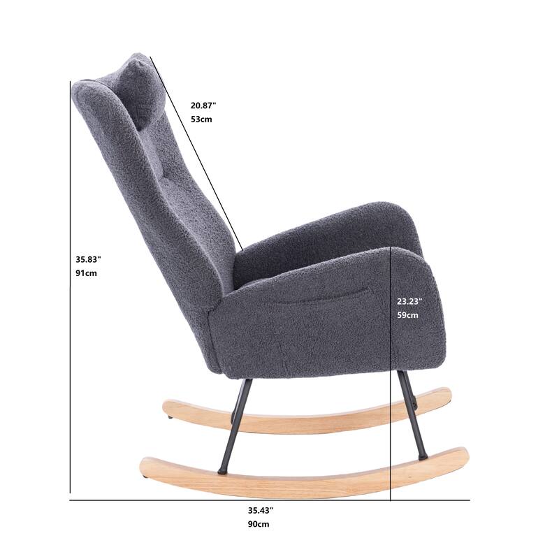 Anmytek Teddy Upholstered Soft Padded Comfy Nursery Rocking Chair Accent Chair for Living Room Bedroom