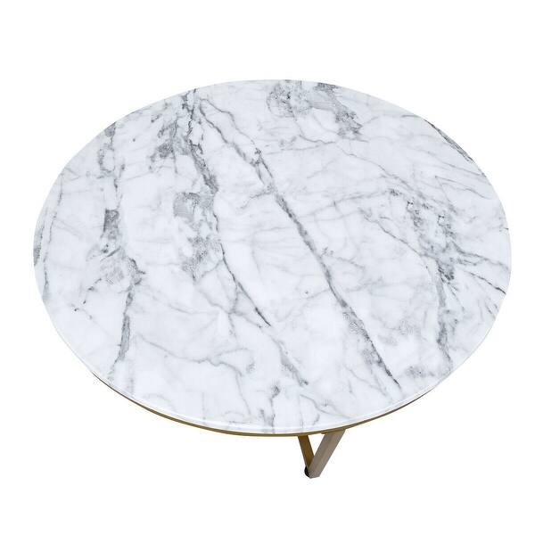 Shop Gymax Modern Round Coffee Table Faux Marble Top W Gold Metal