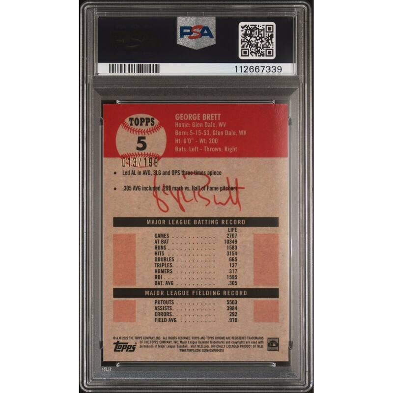 George Brett 2022 Topps Chrome Diamond Blue Refractor Card #5 Auto PSA 10 13/199 - 8' x 11'