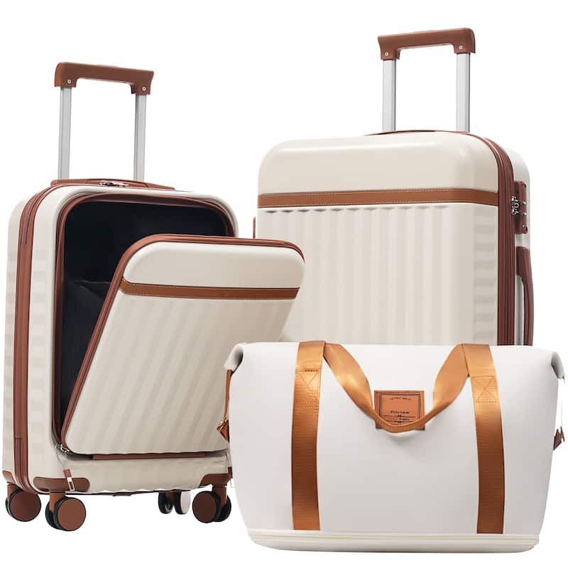 Front Opening Luggage Set 3 Piece,USB Port, Expandable Luggage with Handle Bag Spinner Wheels TSA Lock