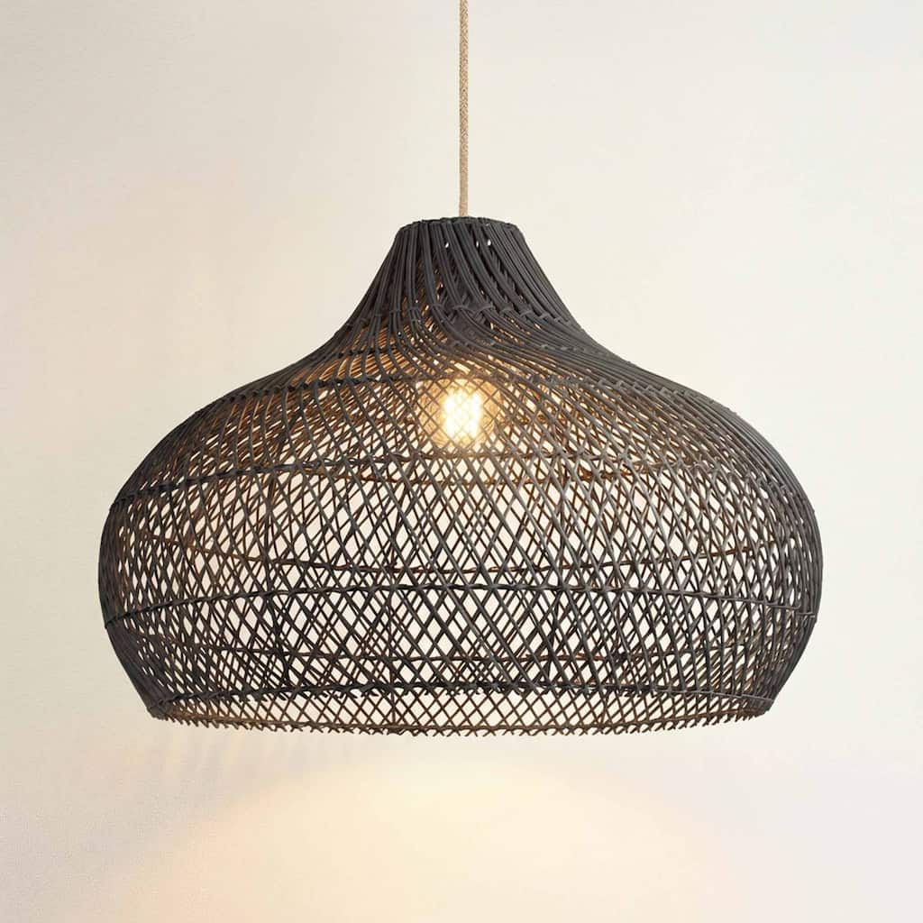 Latigo Rattan Pendant Light - Black Dome 1-Light Handwoven Light Fixture For Modern, Transitional, Farmhouse Room Decor