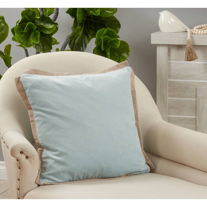 Flange Edge Velvet Pillow, 20"x20" - Polyester - Aqua