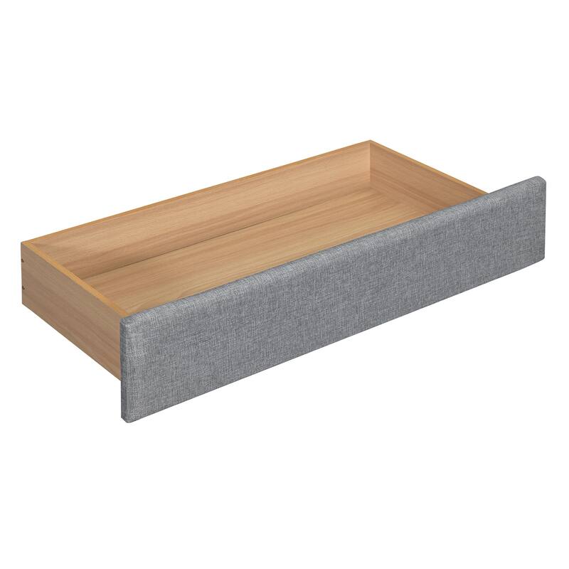 Queen Size Platform Bed, Wingback with Reading Lights, Flip-up Storage Headboard, Side Display Racks, Trundle and Drawers