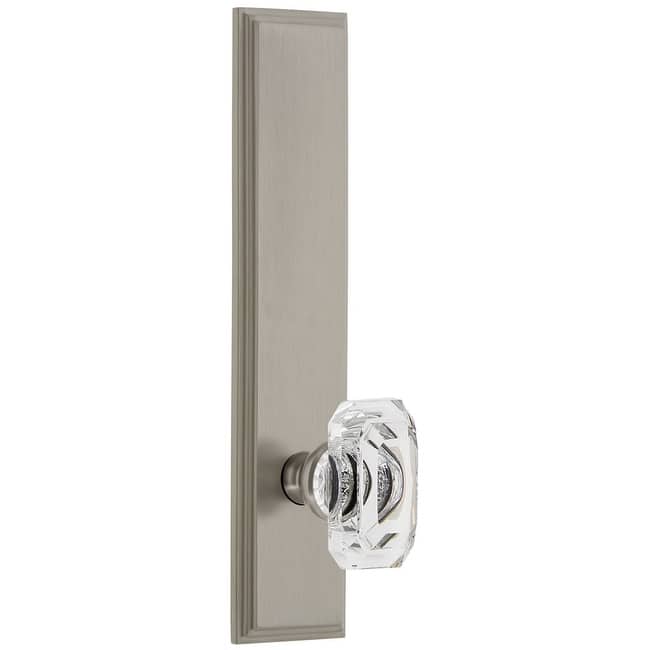 Grandeur Carre Solid Brass Tall Plate Rose Single Dummy Door Knob with - Satin Nickel