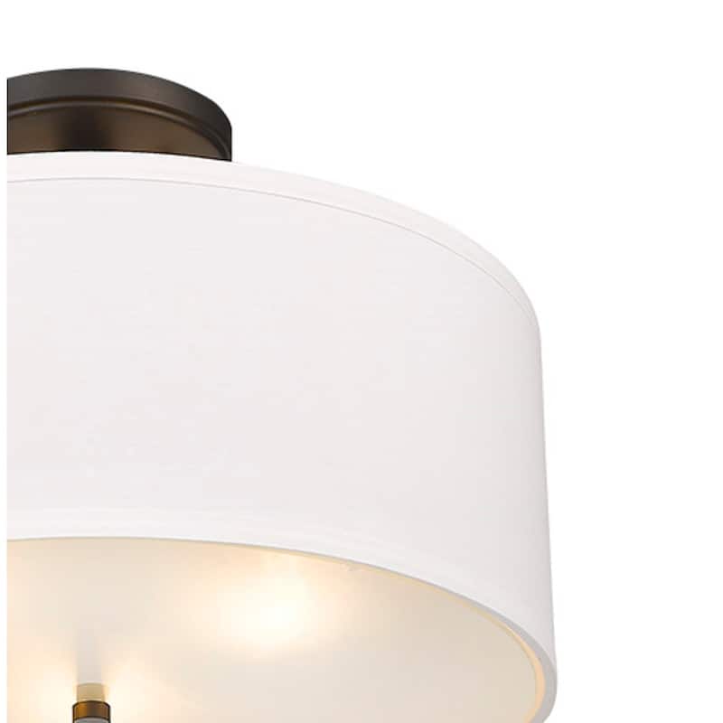 3 Light Simple Fabric Drum Semi-Flush Light in Oiled Bronze