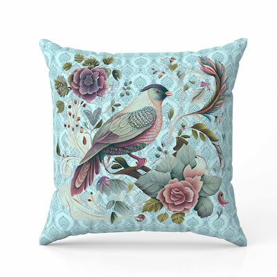 Songbird Rose Radiance Indoor/Outdoor Reversible Throw Pillow Blue