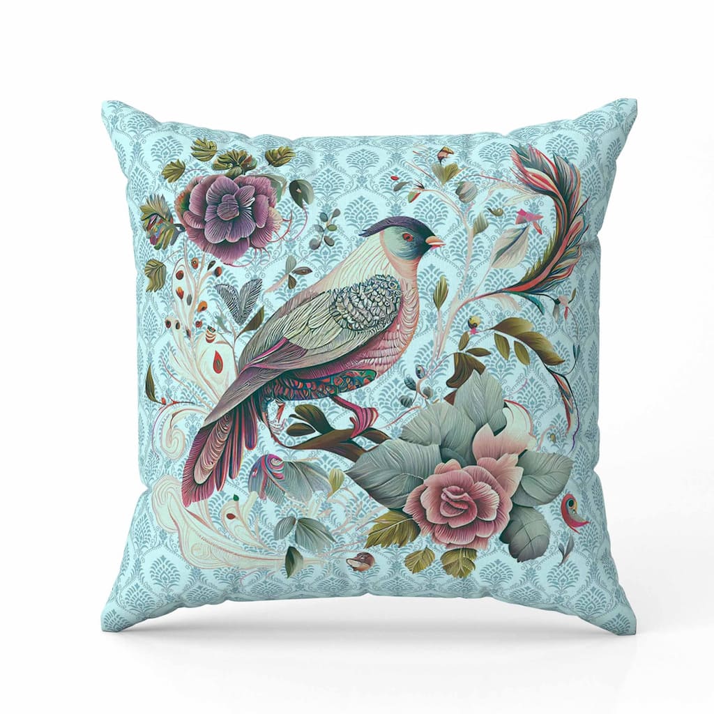 Songbird Rose Radiance Indoor/Outdoor Reversible Throw Pillow Blue