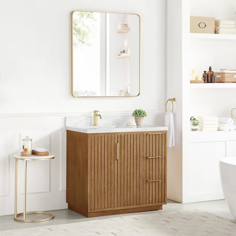 Bangkok Bath Vanity with White Grain Stone Top, no Mirror