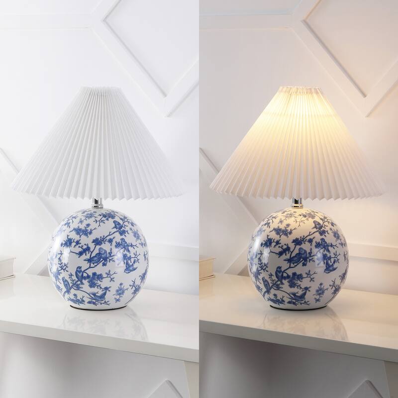 Alessio 19.5" Cottage Classic Chinoiserie Ceramic Orb LED Table Lamp with Pleated Shade, by JONATHAN Y
