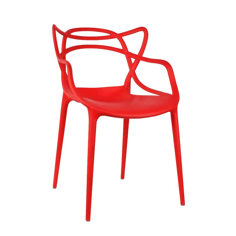 Modern Plastic Patio Indoor or Outdoor Dining Stackable Chair UV Protected With Arms Open Back