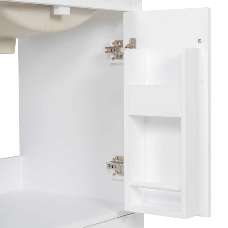 GDFStudio - Seren Wood & Ceramic Bathroom Vanity with Sink, Divider Drawer & 2 Soft-Close Doors