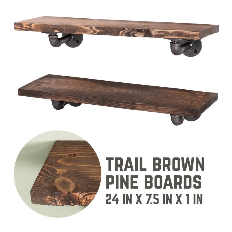 Restore Wood 24 in. Wall Shelf, L-Shape Steel Pipe Brackets, Set of 2