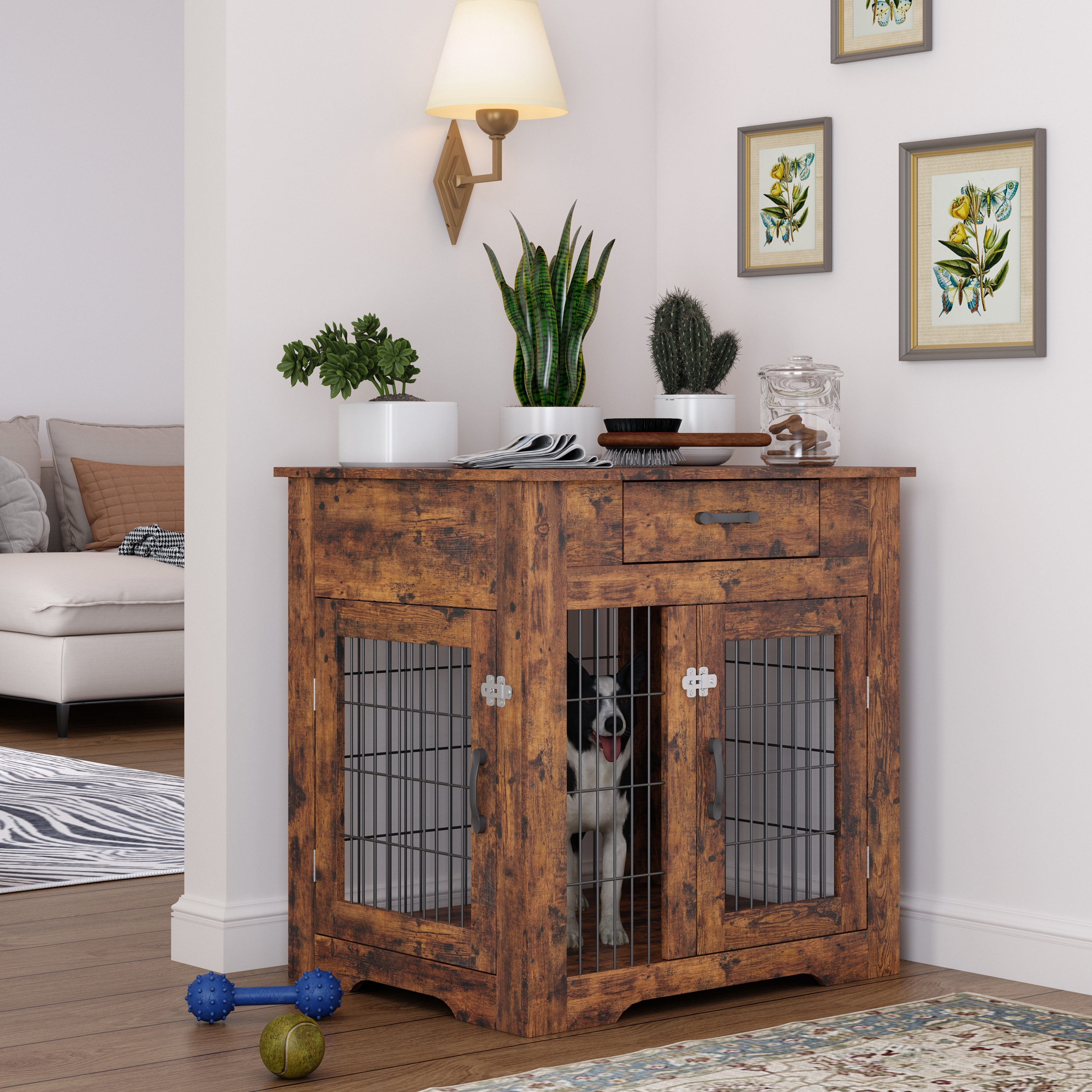 Dog crate sales nightstand with drawer