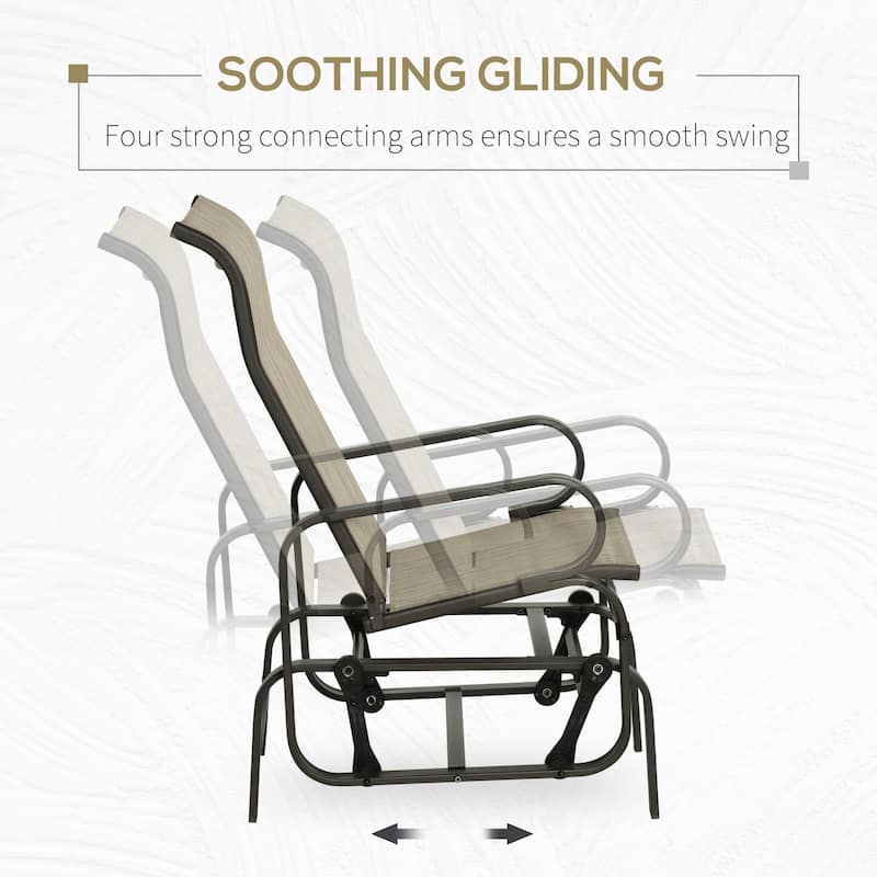 Outsunny Single Glider Patio Swing Rocking Chair with Breathable Mesh, Smooth Arms for Backyard, Garden, Lawn