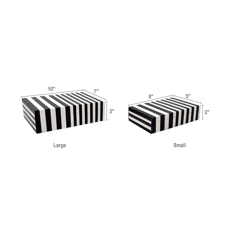 Striped Lidded Storage Boxes - 10" - Black and White - Set of 2