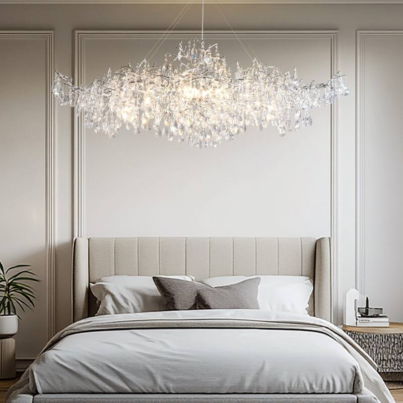 KAYLA 47.2" 14-Lights Gold Luxury Crystal Linear Chandelier