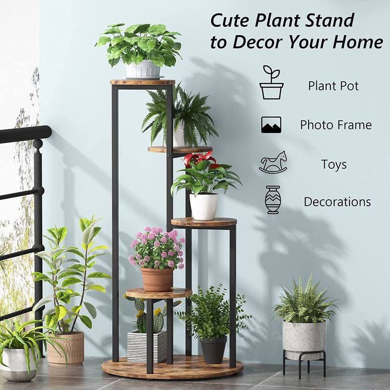 Corner Plant Stand Indoor, 4-tier Tall Plant Shelf Holders Round Board