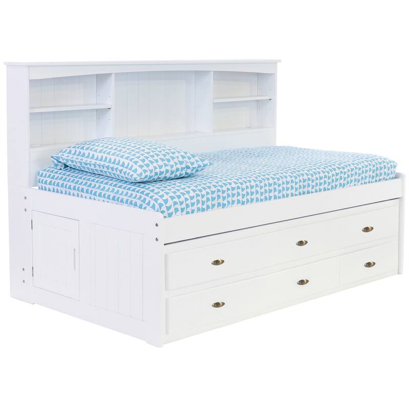 Twin Bookcase Daybed with Drawers - White Daybed Frame for Kids Bedroom