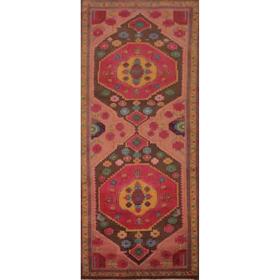 Hand Knotted Oriental 100% Wool Carpet Traditional Tribal Pink Ardebil Runner Rug - 9' 11'' X 4' 0''