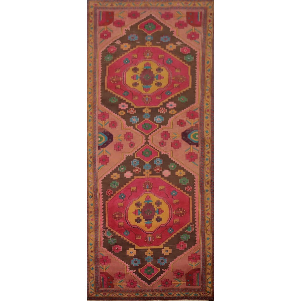 Hand Knotted Oriental 100% Wool Carpet Traditional Tribal Pink Ardebil Runner Rug - 9' 11'' X 4' 0''