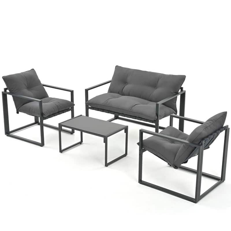 4-Piece Metal Outdoor Patio Conversation Sets with Cushions