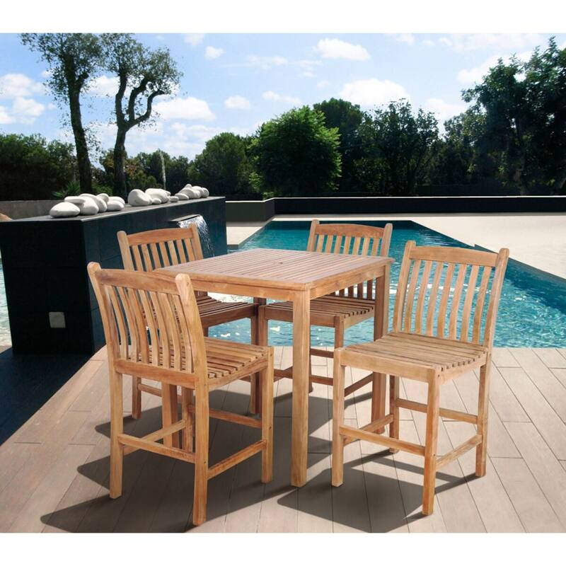 5-Piece Eden Teak Traditional Slatted Back Square Patio Bar Set 46"