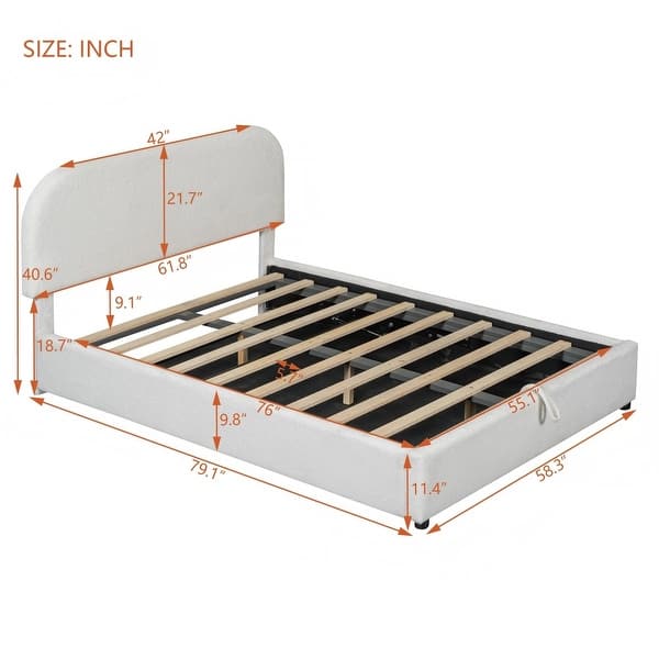 dimension image slide 2 of 4, Full Size Teddy Upholstered Platform Bed with Hydraulic Storage System