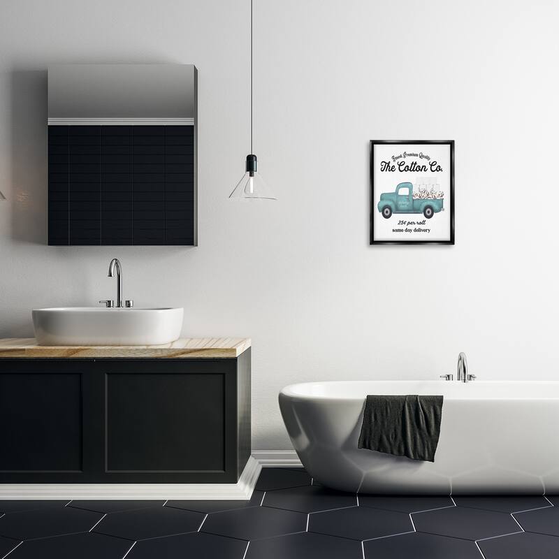 Stupell Toilet Paper Cotton Co Delivery Truck Bathroom Word Design Floater Frame - Blue