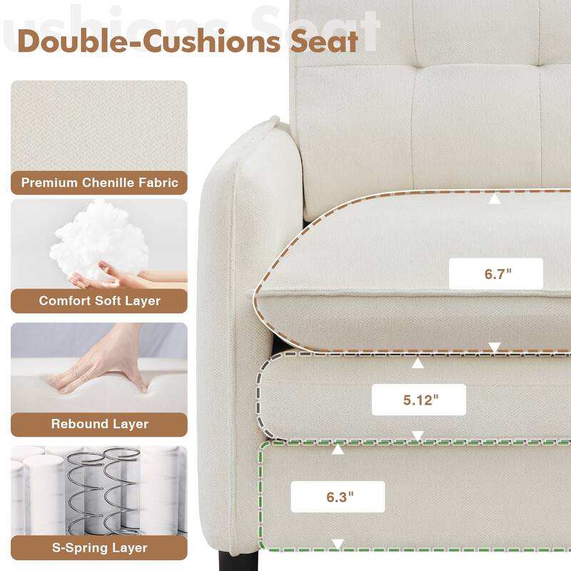 Upholstered Chenille Oversized Accent Armchairs with Ottoman and Side Pocket