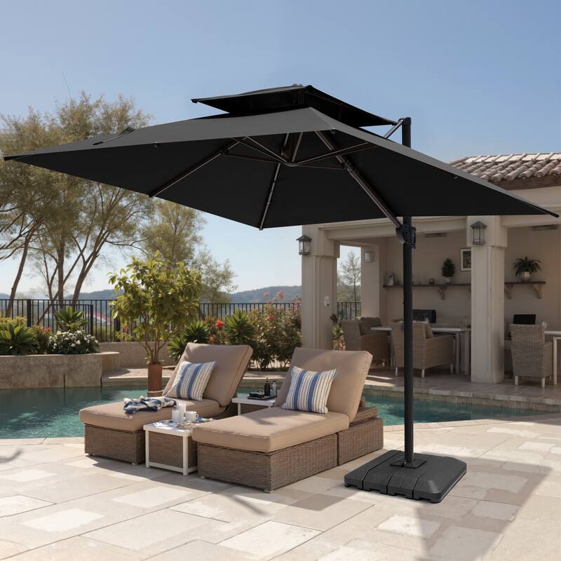 Pellebant Outdoor 10 FT Square Cantilever Patio Umbrella 360 Degree Rotation with Premium Base - Black