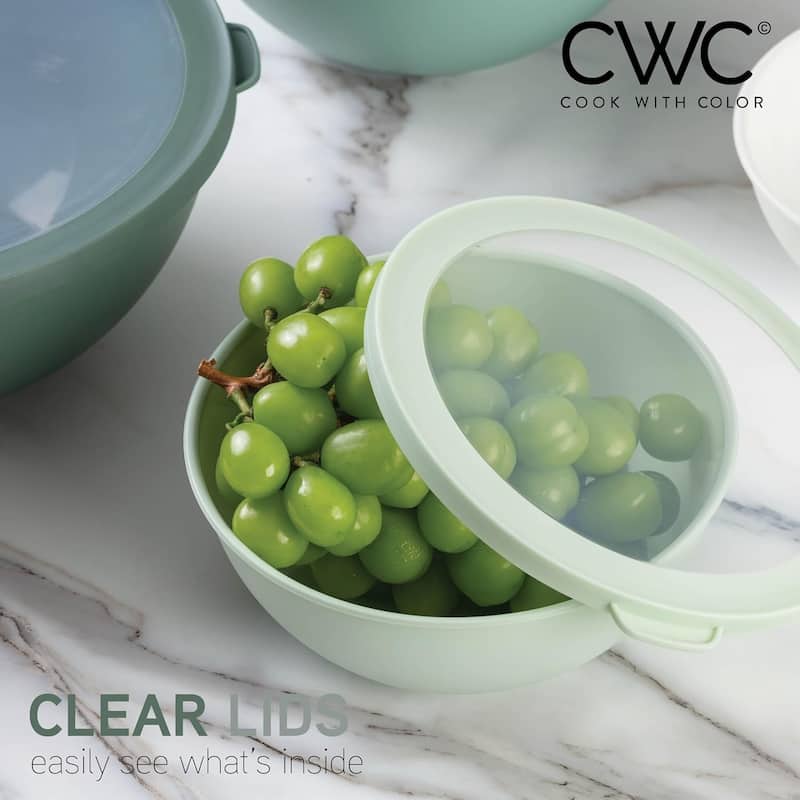 COOK WITH COLOR - 12 Piece Plastic Nesting Bowls - 6 Prep Bowls and 6 Lids, Microwave Safe.