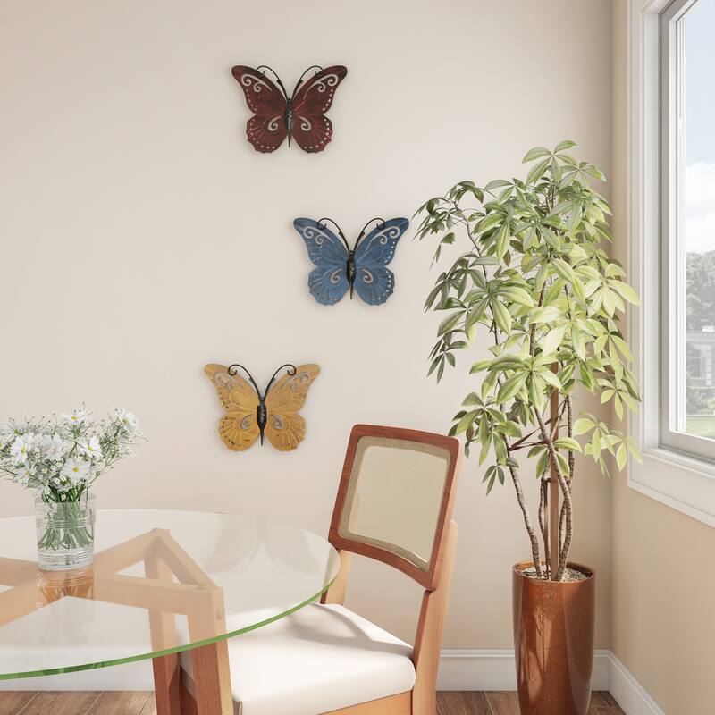 Lavish Home 3-Piece Butterfly Metal Wall Art Set