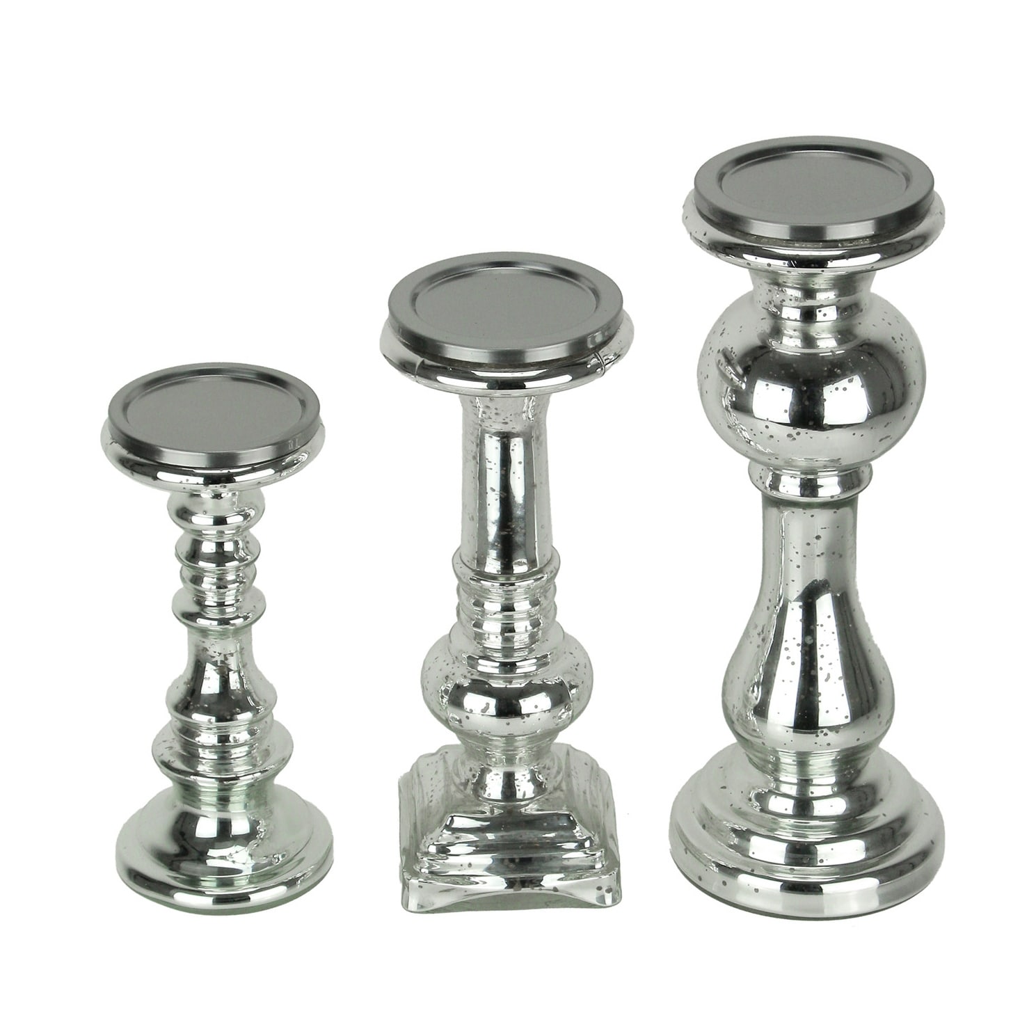 Shop Silver Mercury Glass Pedestal Pillar Candle Holder Set Of 3
