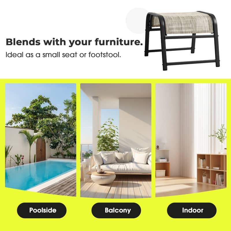 Steel-Framed Fabric Footstool – Versatile Indoor/Outdoor Footrest & Seat