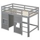 preview thumbnail 6 of 10, Wood Twin Size Loft Bed with Built-in Storage Wardrobe and Two Windows, Gray