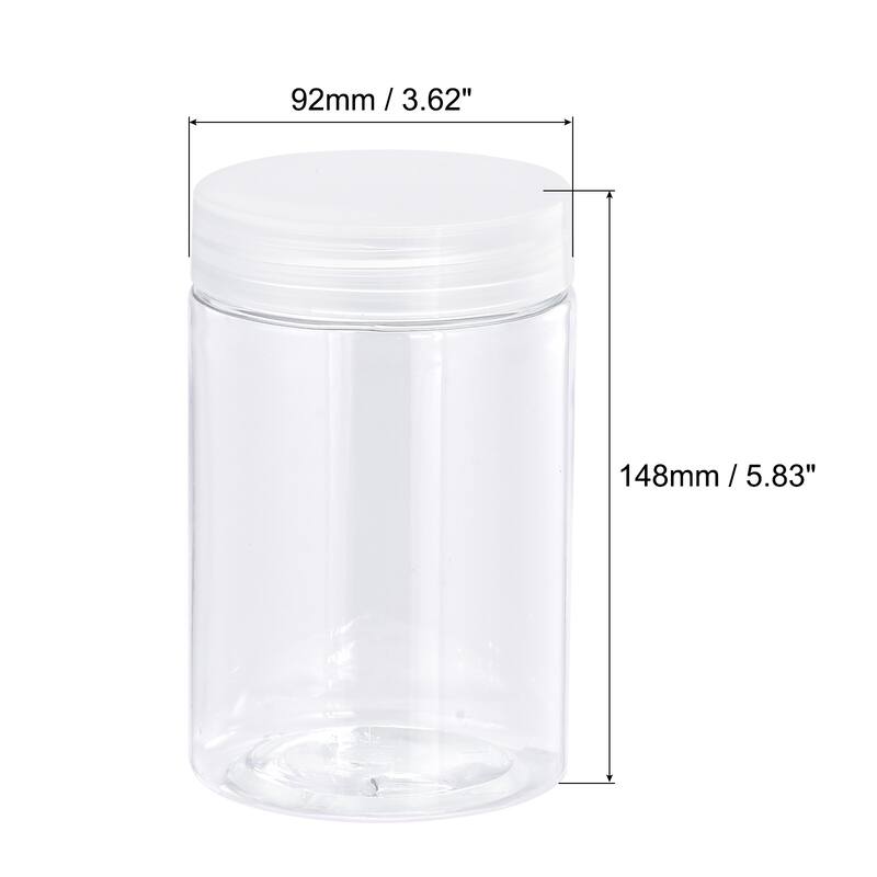 Round Plastic Jars with Transparent Screw Top Lid, 2Pcs