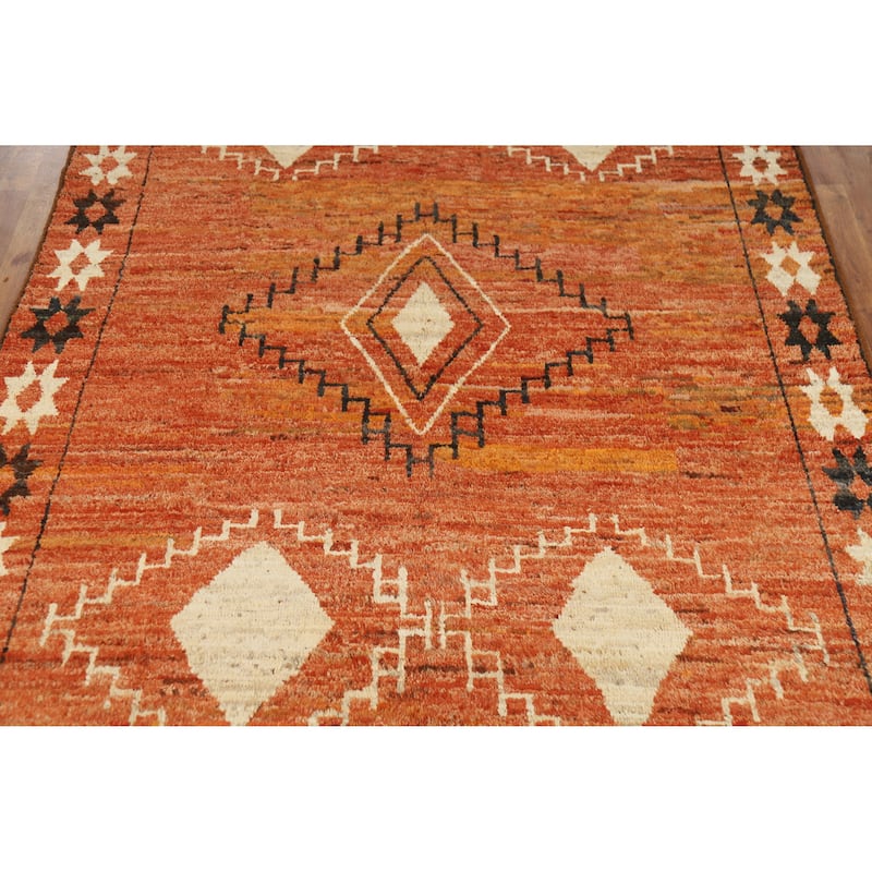 Orange Moroccan Oriental Area Rug Hand-Knotted Wool Carpet - 6'8" x 9'9"