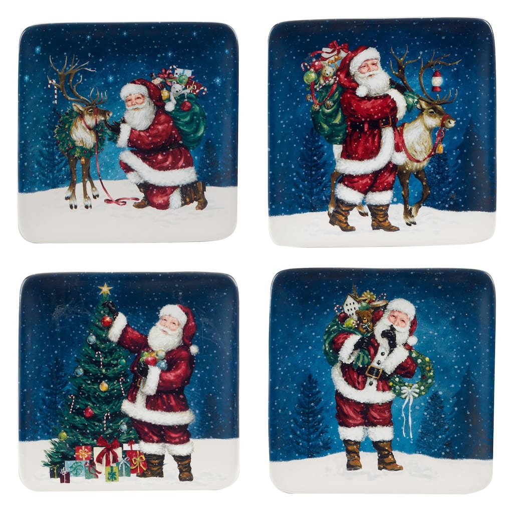 Certified International Santa's Secret 6" Canape/Luncheon Plates, Set of 4 - 6" x 6" x .75"