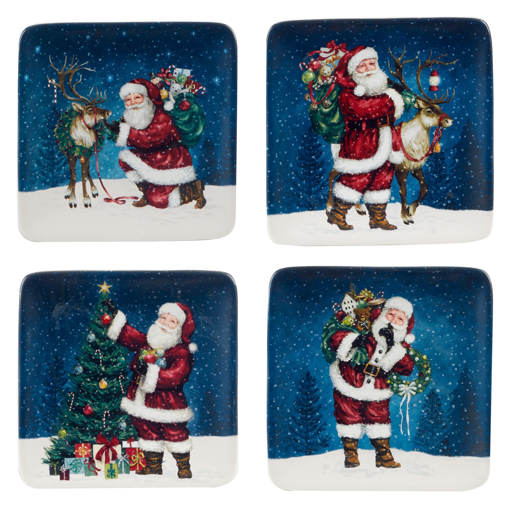 Certified International Santa's Secret 6" Canape/Luncheon Plates, Set of 4 - 6" x 6" x .75"