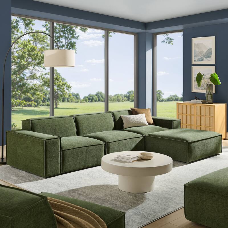 Restore 4-Piece Performance Fabric Upholstered Modular Sofa Set with Ottoman - Foliage