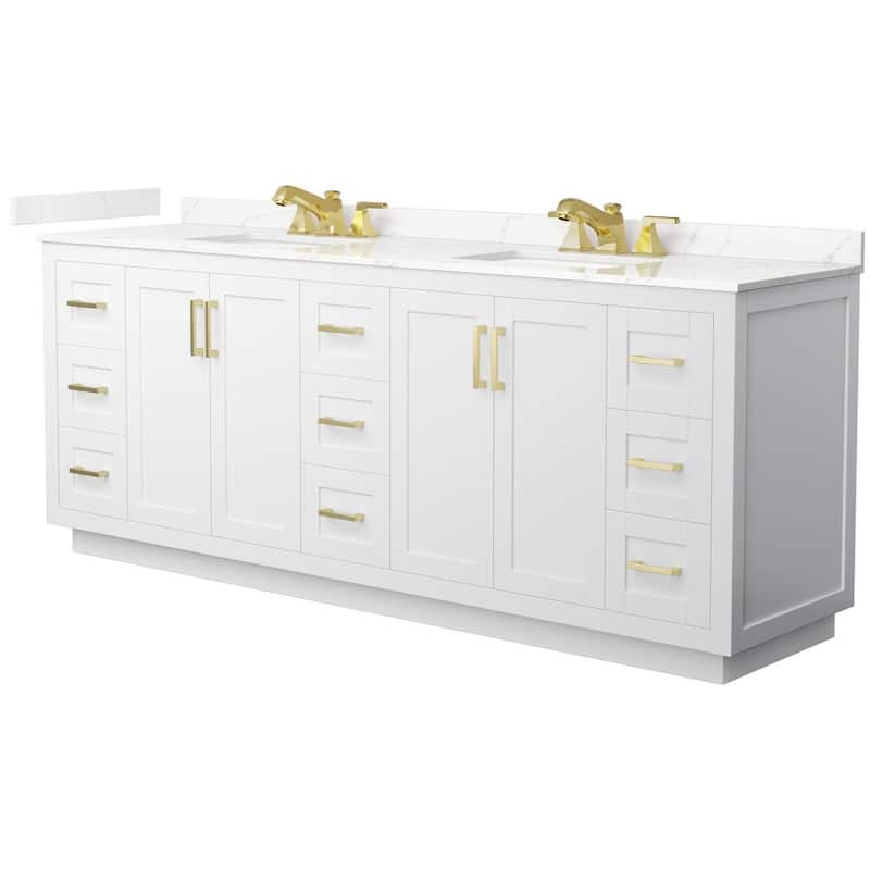 Wyndham Collection WCF292984D-QTZ-US3MXX Miranda 84" Free Standing - White / Giotto Quartz Top / Brushed Gold Hardware