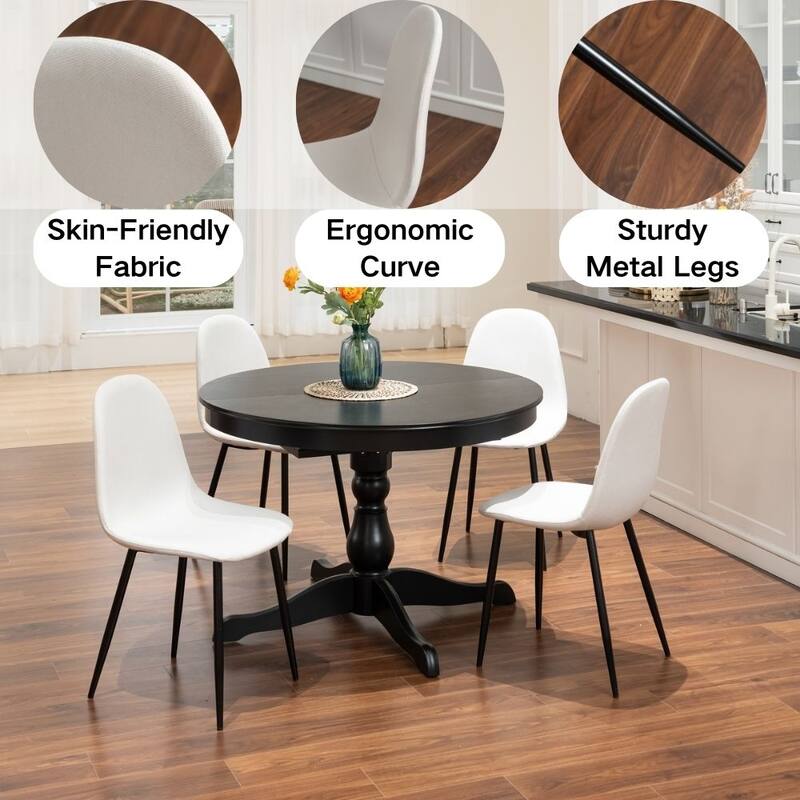 Dining Chair Set of 4 Suede Fabric Side Seating with Black Metal Legs
