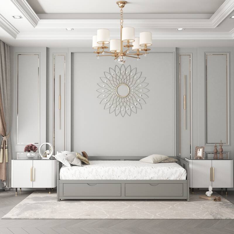 Extendable Bed Daybed with Two Drawers - Grey