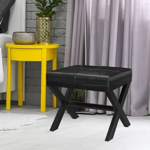 Adeco Black Bonded Leather Ottoman/ Footrest with X-shaped Legs